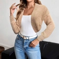 Damen Strickjacke in Apricot für den Herbst mit überschnittenen Schultern und langen Ärmeln - S / Khaki