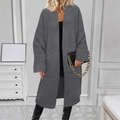 Lange donkergrijze gebreide cardigan voor dames met zakken en een casual uitstraling - S / Grijs