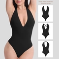 Diseño de tirantes convertibles en tres posiciones en un body reductor negro con escote V - S / Negro