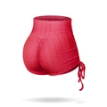 Dunkelrote High-Waist Yoga-Shorts mit Scrunch-Butt-Effekt und Wabenstruktur-Gewebe - Rote Shorts / S