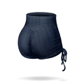 Navy blue high-waisted yoga shorts with honeycomb texture and side drawstring detail - Dark Blue Shorts Set / S