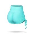 High-waisted bubble texture yoga shorts in mint green with side drawstring details - Lake Green Shorts / S