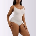 Detailed macro view of the beige seamless bodysuit fabric and delicate shoulder strap design - 3XL / Triangle Style / Cool Gray
