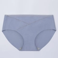 Lace low-waist maternity cotton panties in lilac purple with cross V-shaped design - L / Blue