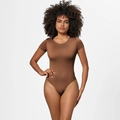 Detail of a brown short sleeve bodysuit with a round neck and slim fit knit fabric - 3XL / Brown (38380)