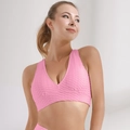 Pink honeycomb texture yoga sports bra featuring a deep V-neck and wide straps - Pink Vest / S