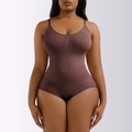 Detail of seamless bodysuit showing compression fabric texture and adjustable spaghetti straps - S / Triangle Style / Brown