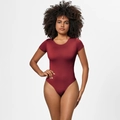 Detail of burgundy short sleeve bodysuit featuring crew neck and high-stretch fabric - 3XL / Top (38380) / Red