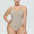 Sleeveless ribbed V-neck bodysuit in khaki for women with a high-stretch slim fit - S / Spaghetti Straps(37703) / Apricot