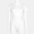 Detailed view of the snap button closure on a slim fit white short sleeve bodysuit - 3XL / White (38380)