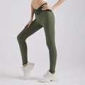 Dunkelgrüne Leggings mit Wabenstruktur, V-Kreuz-Taille und Push-up-Effekt für Damen - S / Armeegrün