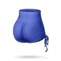 Royal blue honeycomb yoga shorts with high waist and adjustable side drawstrings - Blue Shorts / S