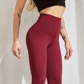 Leggings sculptants taille haute rouge bordeaux avec boutons et effet gainant - Rouge