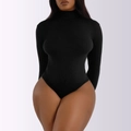 Body negro ajustado de cuello alto con manga larga y tejido de canalé para mujer - S / Negro