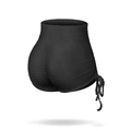 Black high-waisted yoga shorts with honeycomb texture and side drawstring detail - Black Shorts / XL