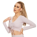 Women's light purple long sleeve V-neck ruched crop top and skirt sporty set - S / Tops / Nude Pink
