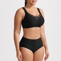Seamless black wire-free lingerie set with mesh cross-detail and high-waist panties - M / Black
