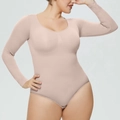 Hautfarbener langärmeliger Shapewear-Body für Damen mit Rundhalsausschnitt und Kompression - S / Hautfarben