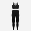 Tweeledige zwarte yogaset met cross-back sportbeha en legging met hoge taille - S / Zwarte Beha En Leggings