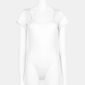 Front view of white short sleeve bodysuit with square neck design on a mannequin - 3XL / White (37314)