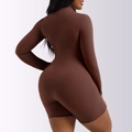 Women's long sleeve bodysuit in dark brown thermal fabric with high elasticity - Brown