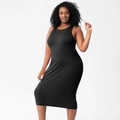 Dettaglio della trama in maglia a coste nera e design senza maniche dell'abito aderente - XL / Nero
