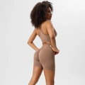 Detailed back view of seamless high waist scrunch butt lifting shorts and sports bra set - Coconut Latte Bra And Shorts Style