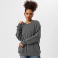 Detail of ribbed cuffs and collar on a heavy cotton oversized dark grey sweatshirt - 1XL / Charcoal Gray