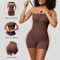 Dettagli del body contenitivo marrone con focus su riduzione vita e sollevamento glutei - 3XL / Con Spalline / Stile a Metà Coscia Marrone