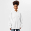 Detailed close-up of a white oversized hoodie with a front kangaroo pocket and drawstrings - 0XL / White