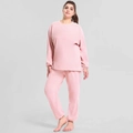 Rosa Plüsch Fleece Schlafanzug Set für Damen mit warmem Oberteil und langer Hose - S / Rosa