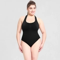 Détail du body noir dos nu avec licou montrant la texture du tissu sculptant élastique - S / Noir