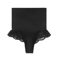 Detail of high waist black tummy control thong featuring delicate floral lace sides - S / Black