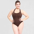 Détail du body sculptant marron café avec encolure en U et tissu élastique moulant - 3XL / Marron