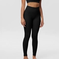 Schwarze nahtlose Sport-Yogahose für Damen mit hoher Taille und Bauchweg-Effekt-Gerippt - S / Hosen Set / Schwarz (Lange Hose)