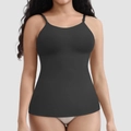 Macro detail of black breathable compression fabric on women's shaping camisole vest - S / Black