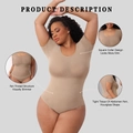 Slimming nude round neck short sleeve bodysuit with high elasticity abdomen control - S / Skin (Short Sleeve Thong)