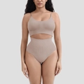 Ensemble gainant deux pièces avec compression côtelée et contrôle du ventre en beige - S / Chair