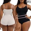 Set of two seamless shapewear bodysuits in black and beige with tummy control - M / Top And Bottom (Briefs Style) / 2PCS / Black + Cool Gray