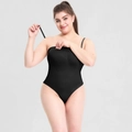 Seamless black shapewear bodysuit with thin straps and high-cut thong design for women - Black