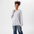Felpa oversize grigio chiaro in cotone pesante con girocollo e polsini a costine da donna - 1XL / Grigio Melange