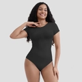 Body negro de manga corta con cuello redondo y diseño moldeador sin costuras - S / Negro