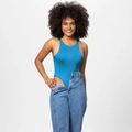 Bright blue sleeveless bodysuit with halter neck paired with high-waisted denim jeans - 3XL / Halter Sleeveless Top (37307) / Blue