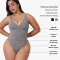 Seamless gray bodysuit shaper with front zipper and adjustable straps for tummy control - S / Gray (Zipper Style)