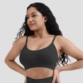 Black seamless sports bra with thin straps and removable pads in stretchy fabric - S / Black