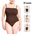 Set of 3 seamless ribbed slimming bodysuits in black, chocolate, and nude colors - Black Nude And Brown
