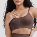 Seamless coffee brown ribbed workout set with racerback sports bra and high waist leggings - S / Brown