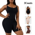 Three-pack seamless shapewear bodysuits in black, beige, and coffee with spaghetti straps - 3XL / Black, Nude and Brown Combo