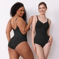 Women black seamless shapewear bodysuit with adjustable straps on two models - S / Black (Fixed Straps Briefs)