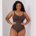 Seamless brown shaping bodysuit with thin straps and V-neckline for women - S / Brown (Fixed Straps Briefs)